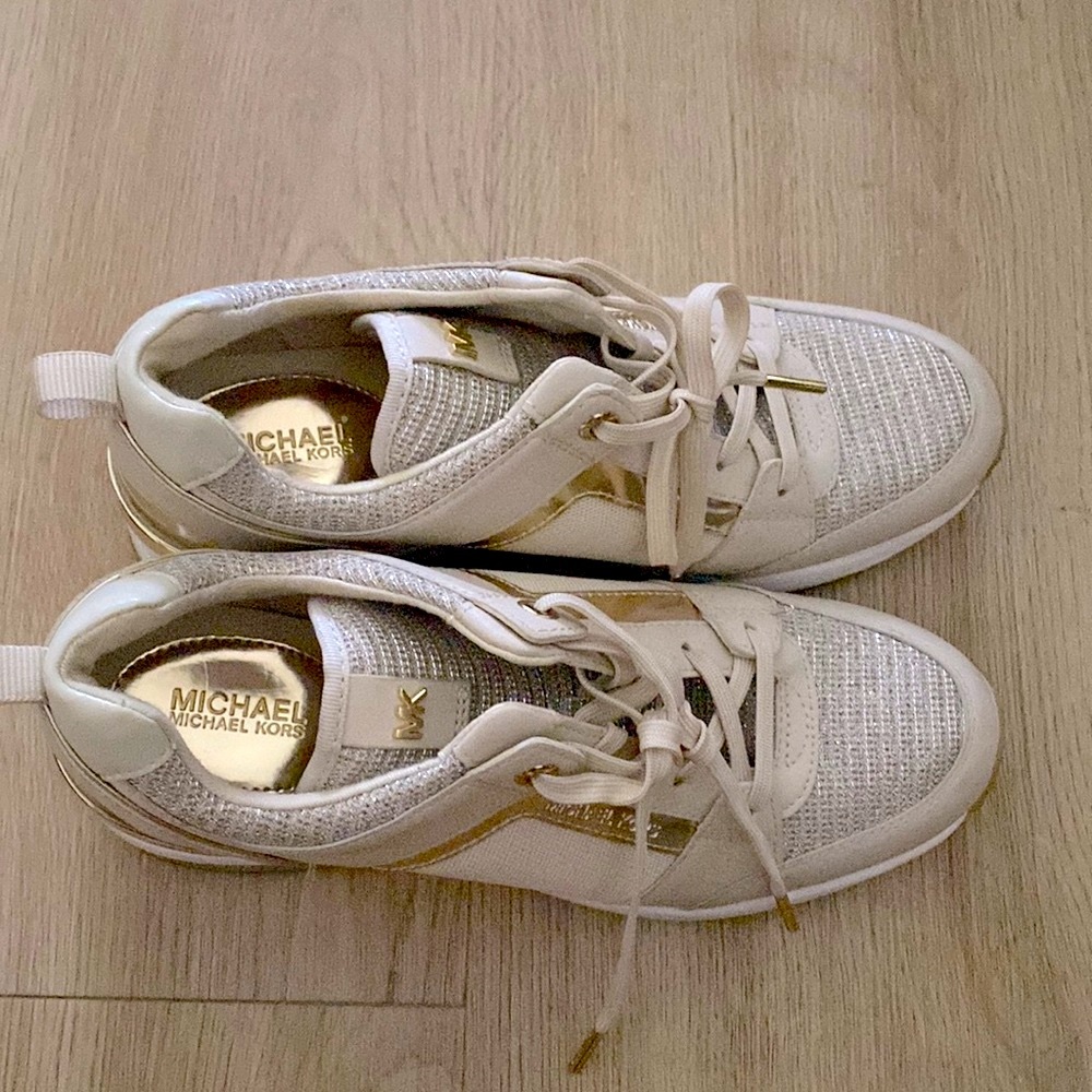 Michael Kors Georgie Mixed-Media Trainers in Cream 6.5M